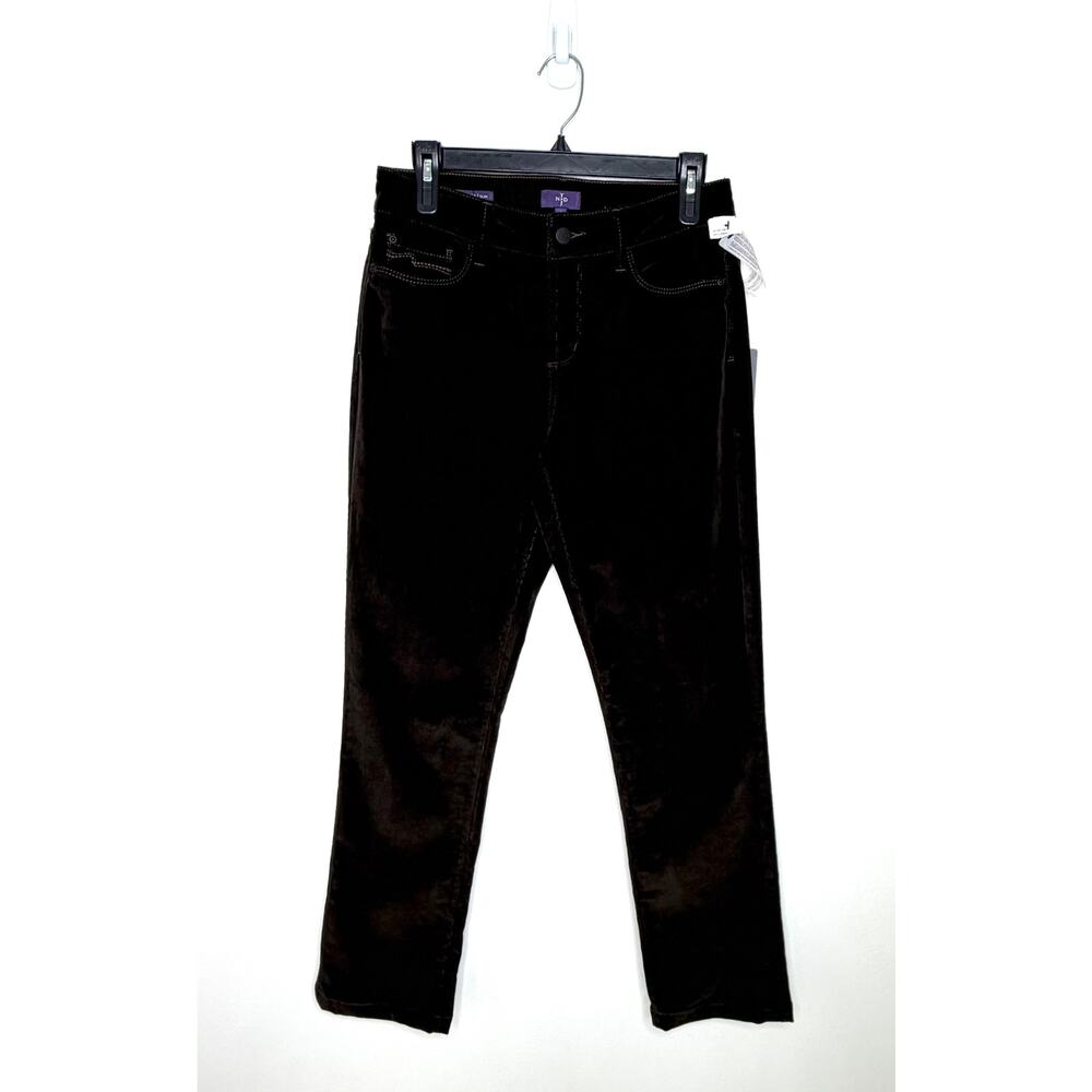 NYDJ Samantha Slim Corduroy Pants Sz 4 Chocolate Brown Mid Rise Stretch